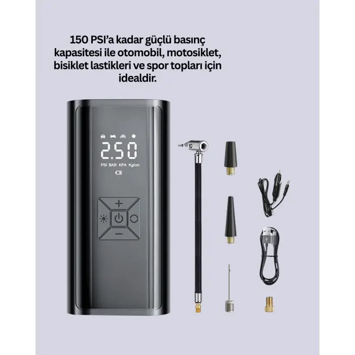 12V Uyumlu Çok İşlevli Akıllı Araç Lastik Pompası