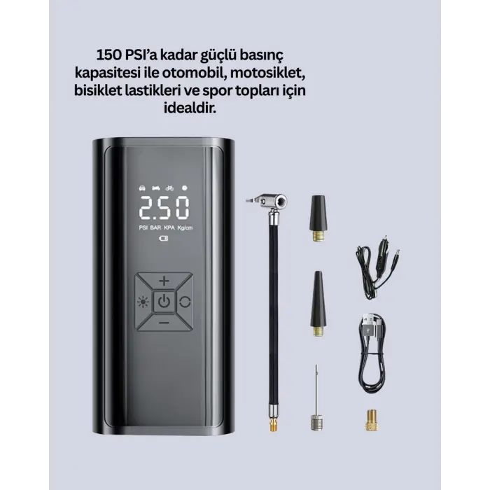 12V Uyumlu Çok İşlevli Akıllı Araç Lastik Pompası