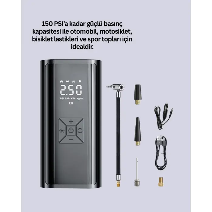 12V Uyumlu Çok İşlevli Akıllı Araç Lastik Pompası Yeni Nesil