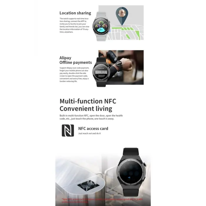 1.45 Yüksek Çözünürlüklü Ekranlı NFC Özellikli Akıllı Saat, Siyah Renk Seçeneği