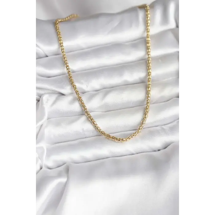 14K Gold Renk Kaplama Boru Zincir Model CM Kadın Kolye 5886