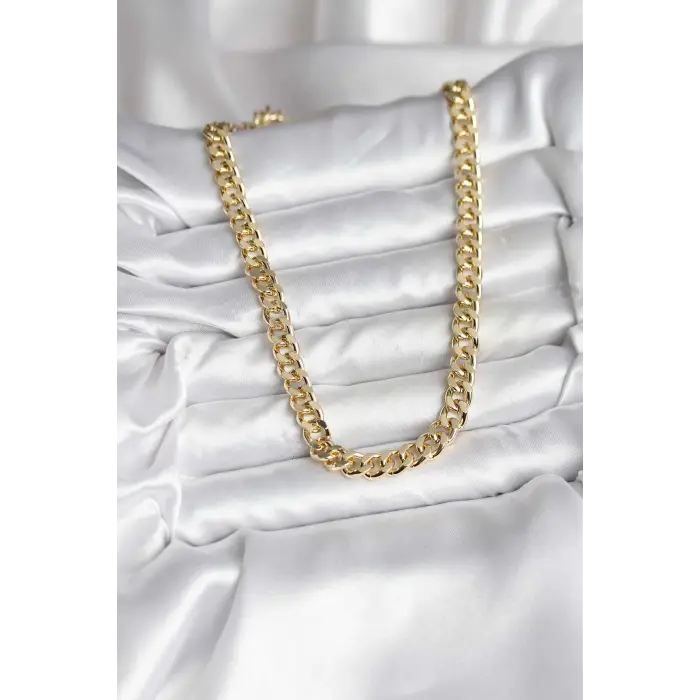 14K Gold Renk Kaplama Kalın Zincir Model CM Kadın Kolye 5886