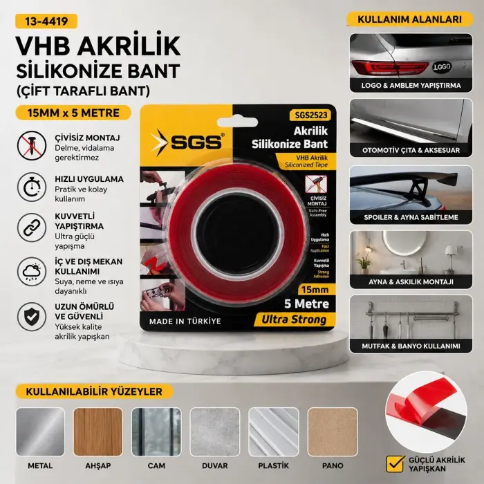 15mmx5yrd Vhb Akrilik Silikonize Bant Çift Taraflı Bant Bx40