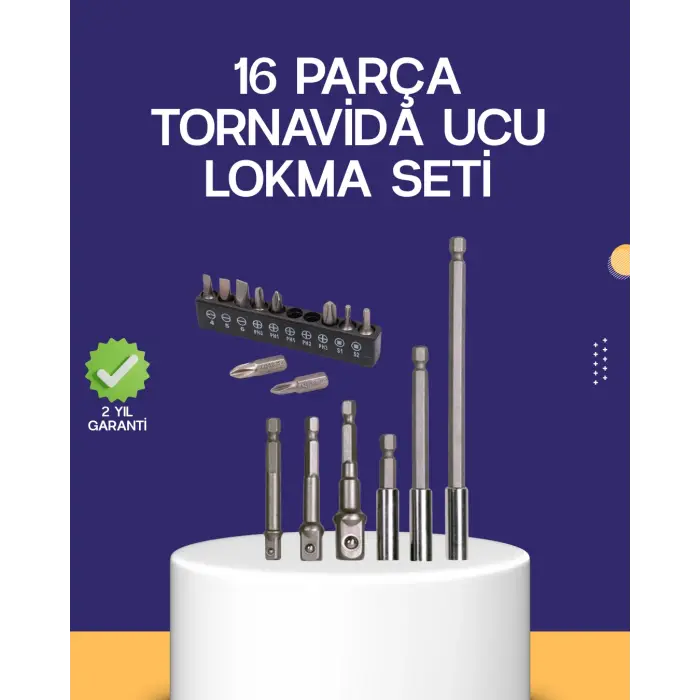 16 Parça Bits ve Adaptör Seti Vidalama Tamir Bakım Seti