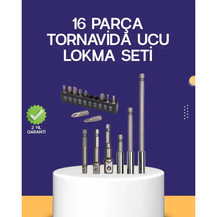 16 Parça Bits ve Adaptör Seti Vidalama Tamir Bakım Seti