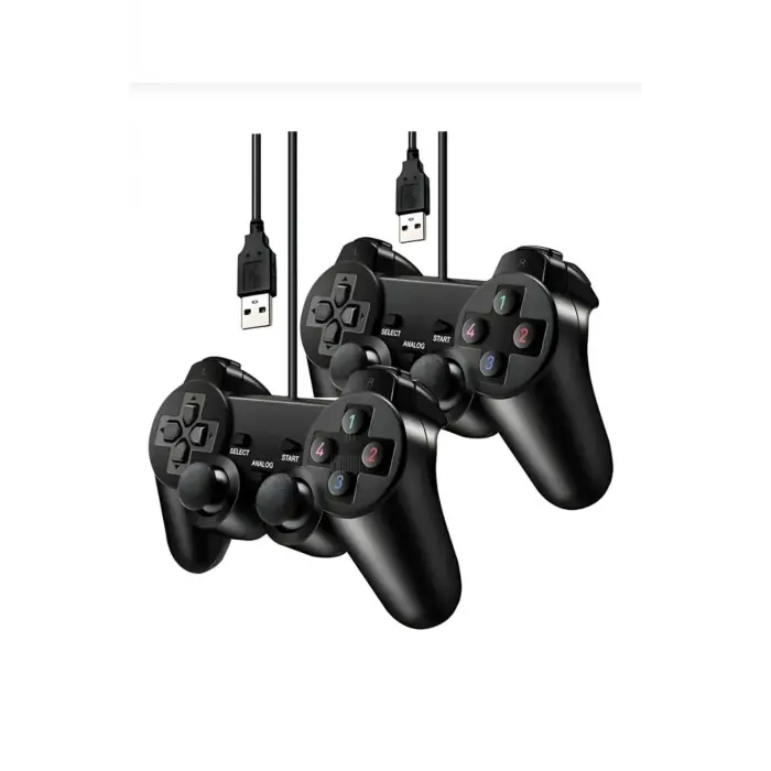 2 adet siyah bluetooth bağlantılı PC uyumlu titreşimli analog joystick oyun kolu