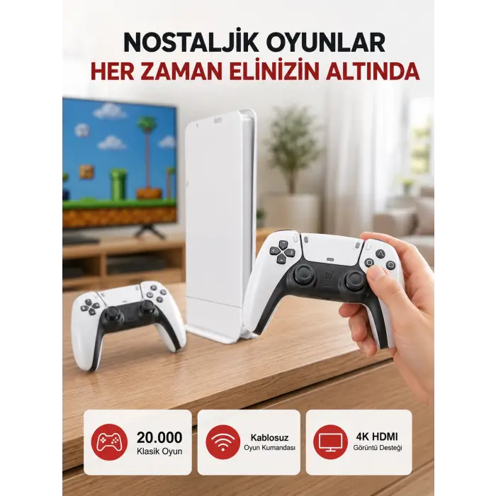 2 Kollu Kablosuz 4K TV Uyumlu Klasik Oyun Konsolu