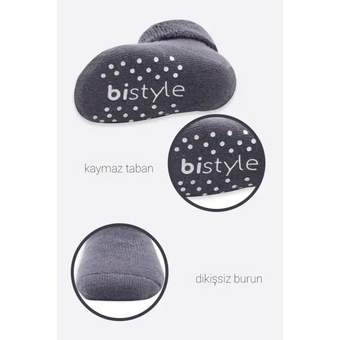 2Li Çemberli Kaymaz Havlu Soket Çorap 10503 Gri-Antrasit