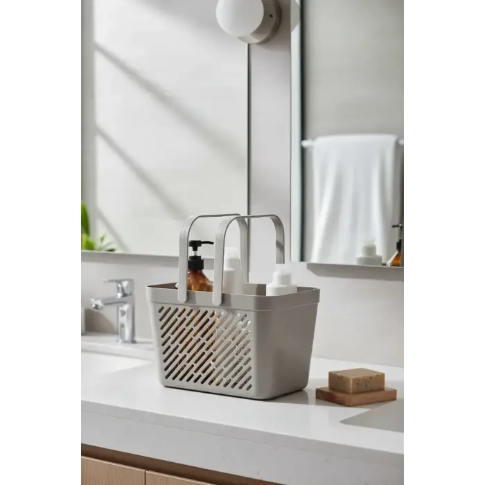 2li Gri Kulplu Organizer Sepet Mutfak Banyo Düzenleyici Taşıma Seti