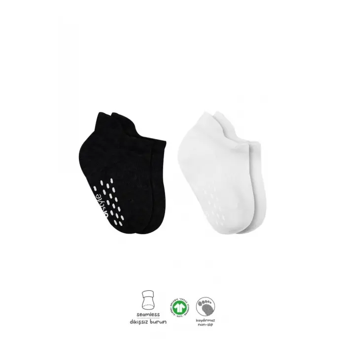2Li Sneakers Kaymaz Basic Penye Çorap 20103 Siyah Ekru