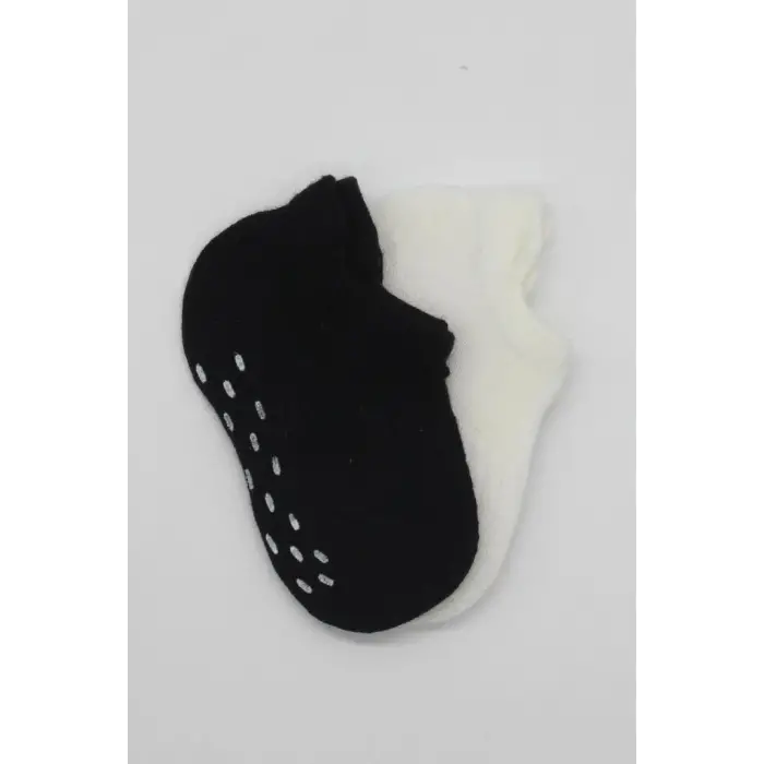 2Li Sneakers Kaymaz Basic Penye Çorap 20103 Siyah Ekru