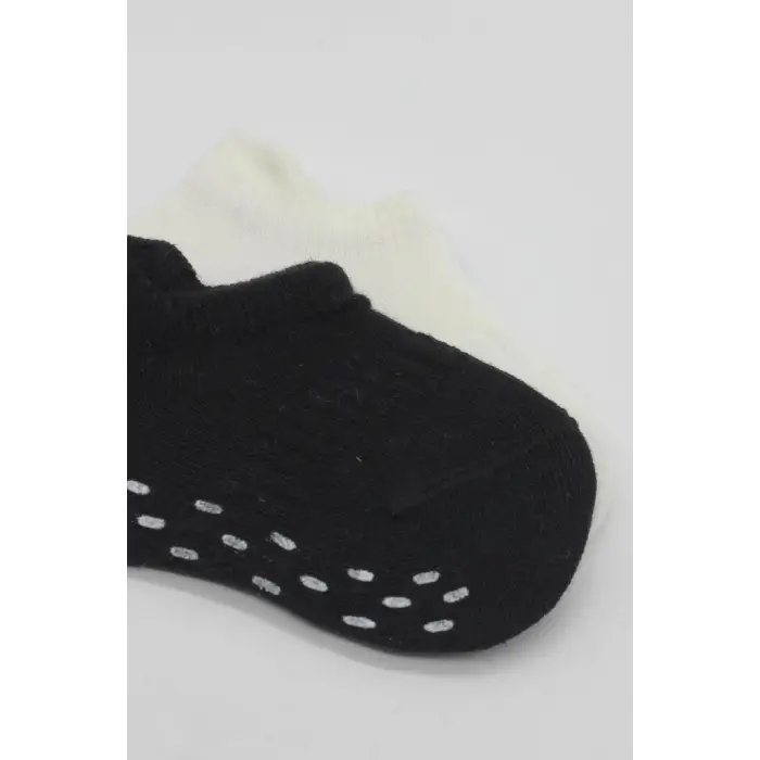 2Li Sneakers Kaymaz Basic Penye Çorap 20103 Siyah Ekru