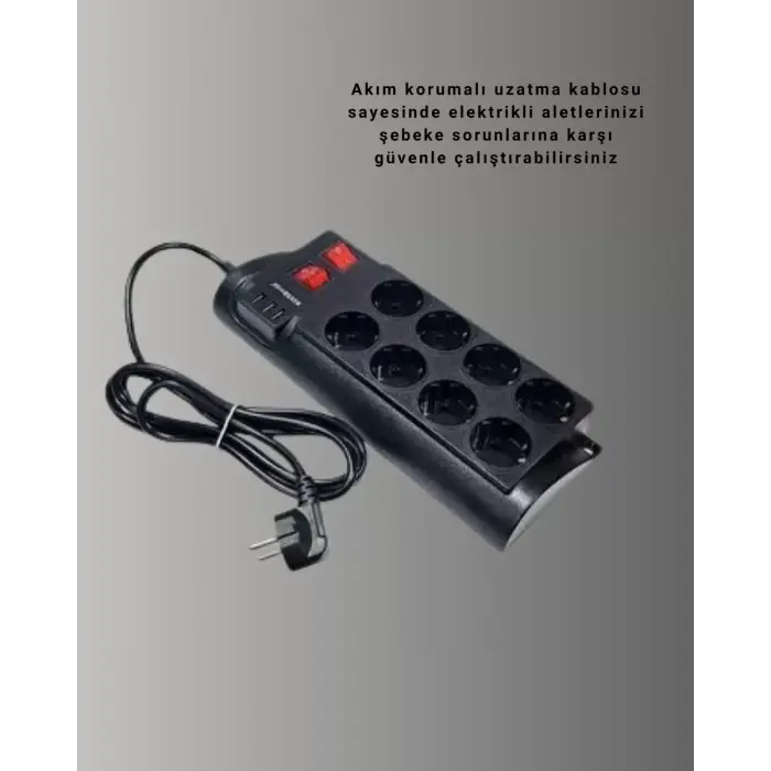 2 Metre Güçlü Çoklu Priz 8 Soket Yeni Nesil