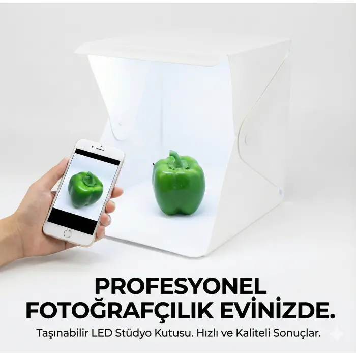 20 x 20 CM Profesyonel Stü Led Işıklı Çift Sıra Ürün Fotoğraf Çekim Çadırı