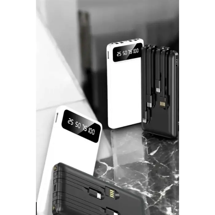 20.000 Mah Led Işıklı LCD Ekran USB Girişli Type-C Lightning Powerbank