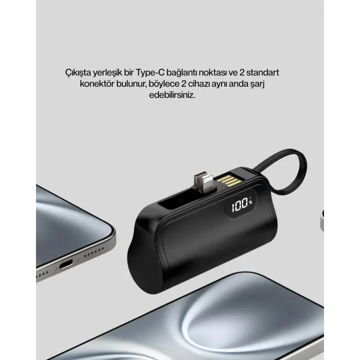 2000mAh Mini Powerbank Dahili Konektörlü PD 20W