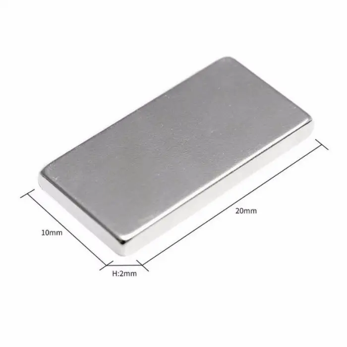 20×10×2 mm N35 Neodyum Mıknatıs – Köşeli, Nikel Kaplama (50’li Set)