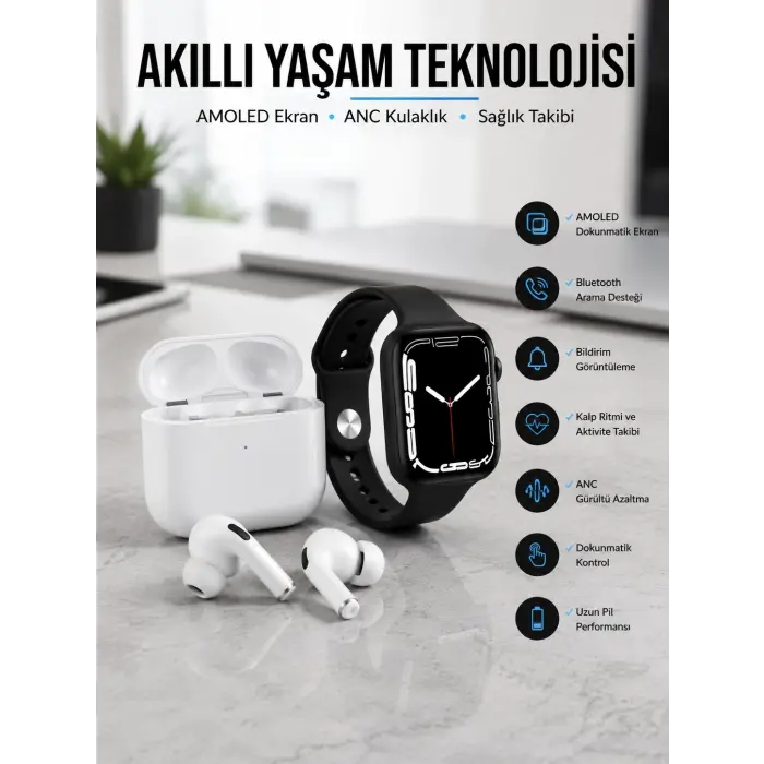 2025 Model Akıllı Saat ve Yeni Nesil Pro Bluetooth Kulaklık TWS Yüksek Ses Kaliteli