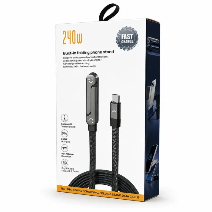 240W Katlanabilir Telefon Standlı Type-C Hızlı Şarj ve Data Kablosu