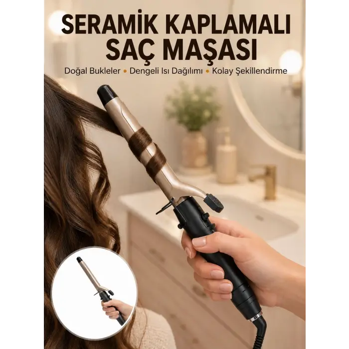 25 mm Seramik Saç Maşası Kalın Bukle ve Hacimli Dalga İçin Yeni Nesil