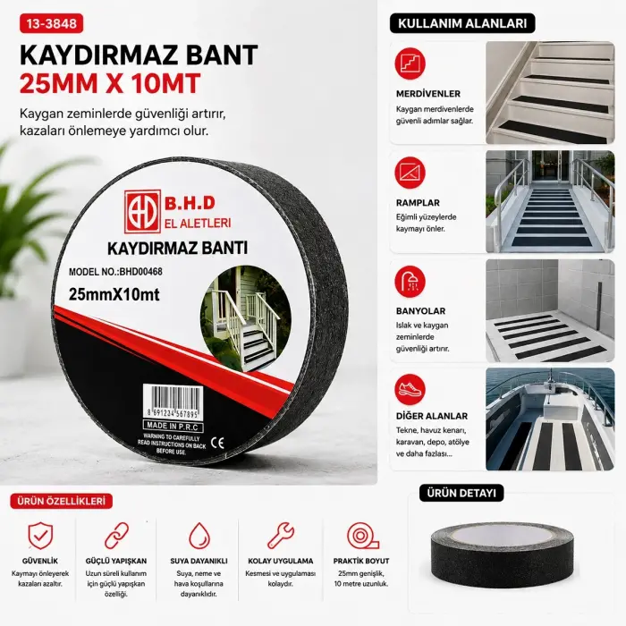 25mm X 10mt Kaydırmaz Siyah Bant Bx40