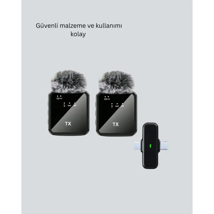 2in1 Kablosuz Yaka Mikrofonu iOS ve Android Uyumlu