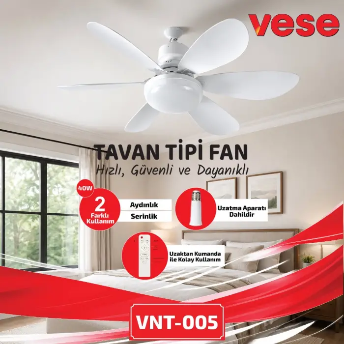 2in1=tavan Vantilatör - Avize Lamba 40w Kumandalı 6knat Vnt-005 Bx40