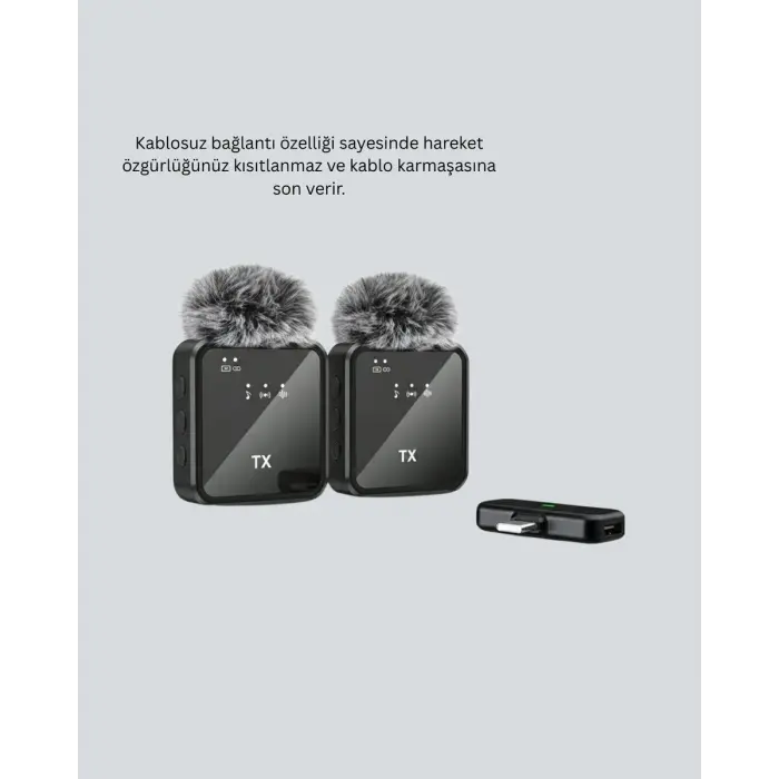 2’li Kablosuz Yaka Mikrofonu Type-C ve Lightning Uyumlu Profesyonel Set
