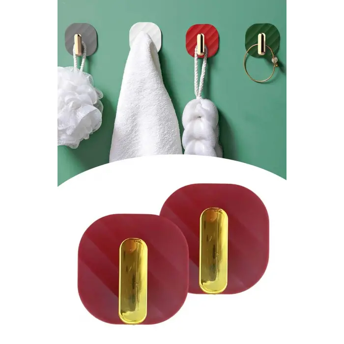 2li Yapışkanlı Retro Askılık Dolap Kapak Kulpu Kırmızı Bx40