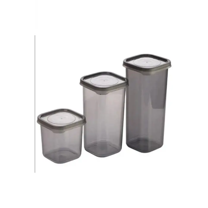 3 Adet 3 Boy Plastik Kanoz Saklama Kabı Kapaklı Kare Model