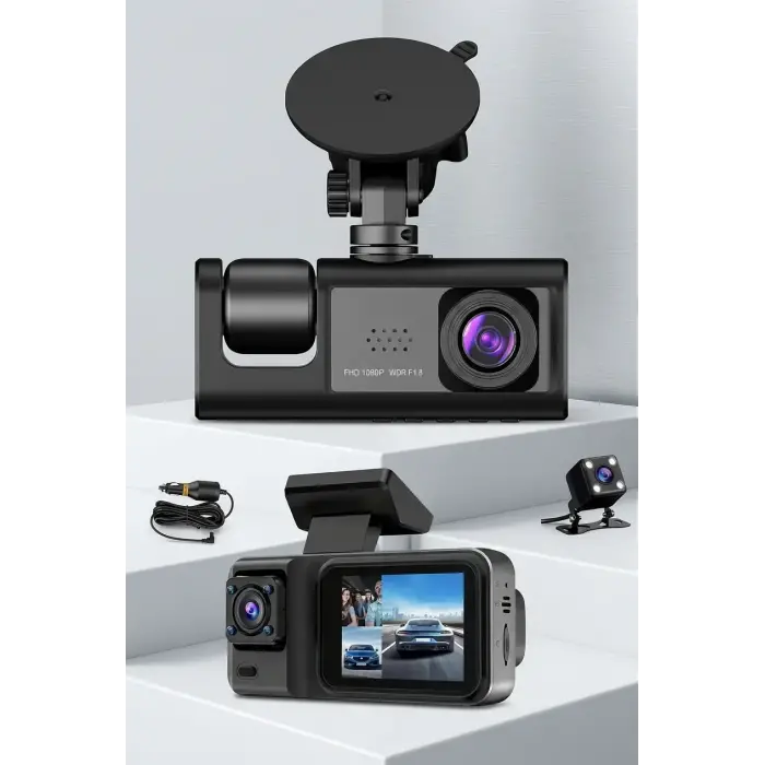 3 Kameralı Dashcam Araç İçi Kamera Ön Arka İç Görüşlü Oto Kamera