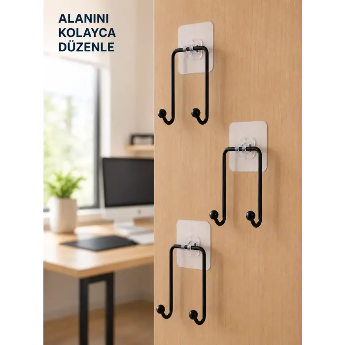 3lü Yapışkanlı Askı Seti Ev Banyo Mutfak İçin Çok Amaçlı Askılık