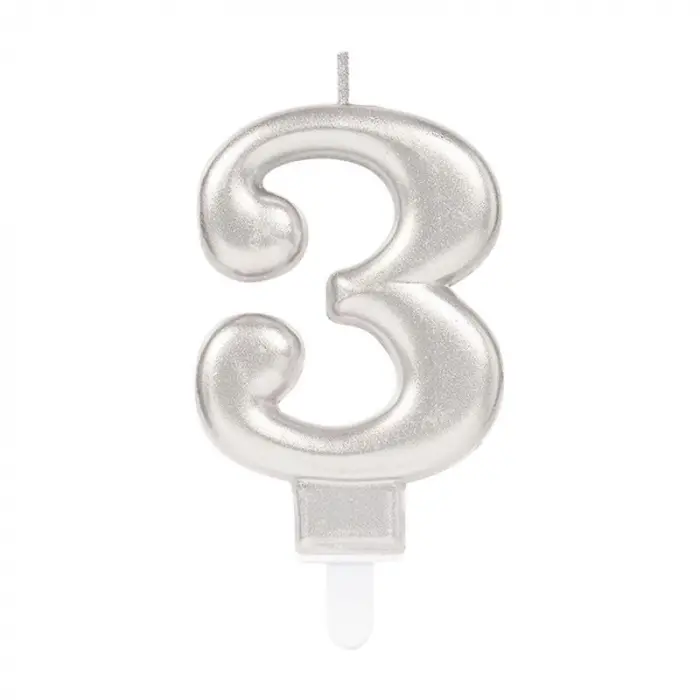 3 Rakam Mum Gümüş Renk Bx40