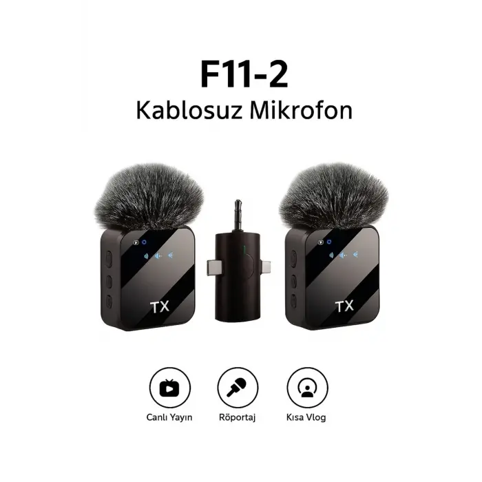 3ü 1 Arada Kablosuz Yaka Mikrofonu Seti ile Type-C, Lightning ve Jack Girişli Cihazlarda Kayıt
