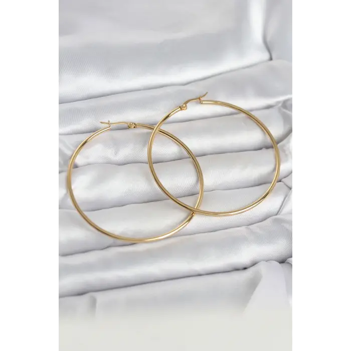 316L Çelik Gold Renk 60 mm Halka Kadın Küpe