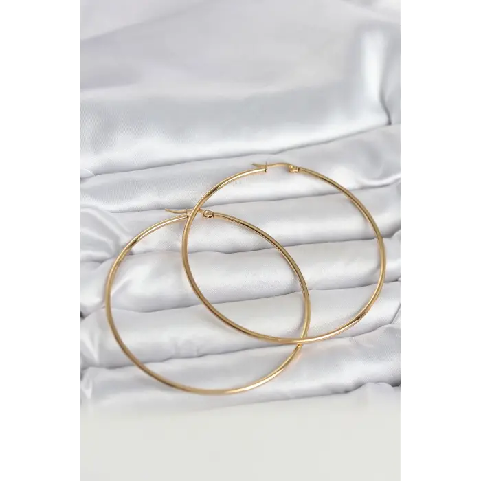 316L Çelik Gold Renk 70 mm Kadın Halka Küpe