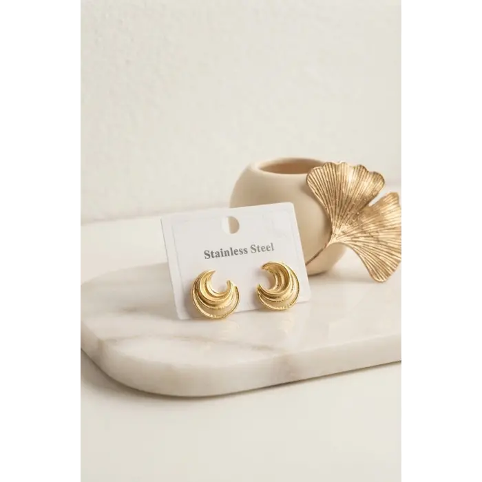 316L Çelik Gold Renk Ay Model Kadın Küpe