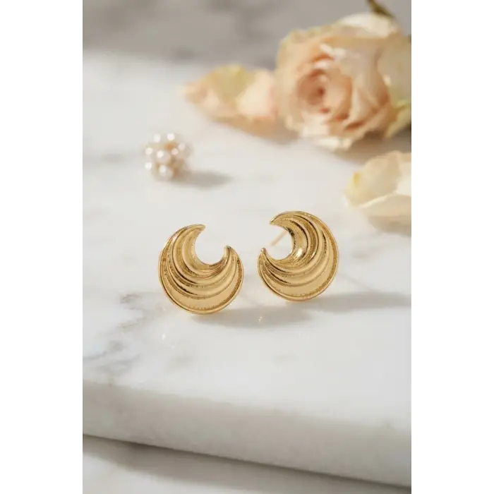 316L Çelik Gold Renk Ay Model Kadın Küpe