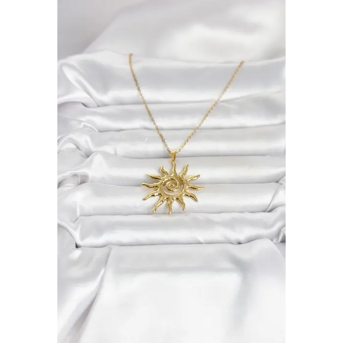 316L Çelik Gold Renk Bohem Güneş Model Kadın Kolye 5886