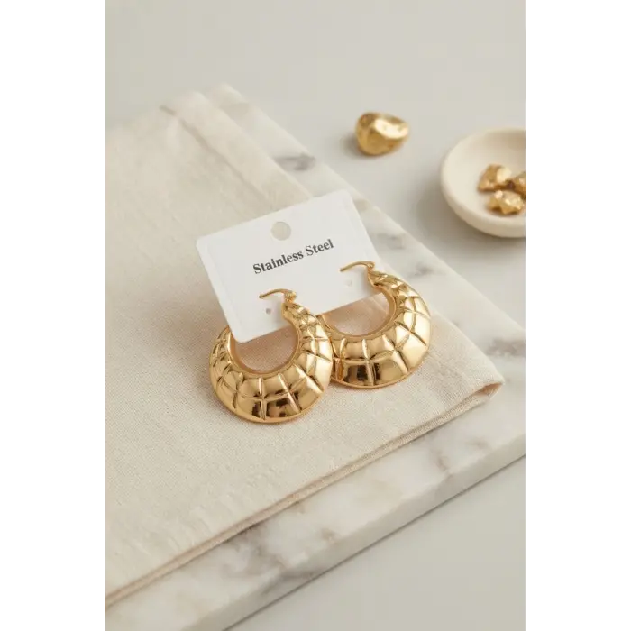 316L Çelik Gold Renk Bohem Halka Model Küpe