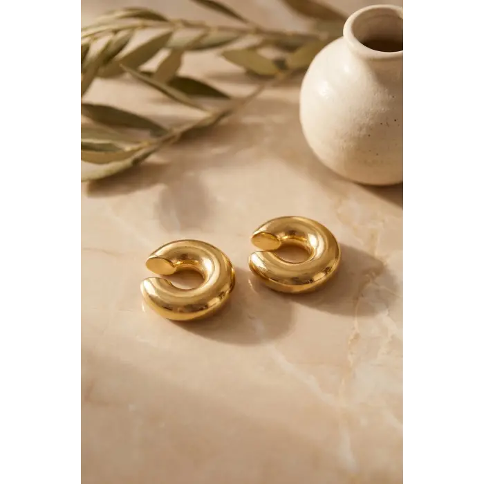 316L Çelik Gold Renk Çiftli Earcuff Küpe