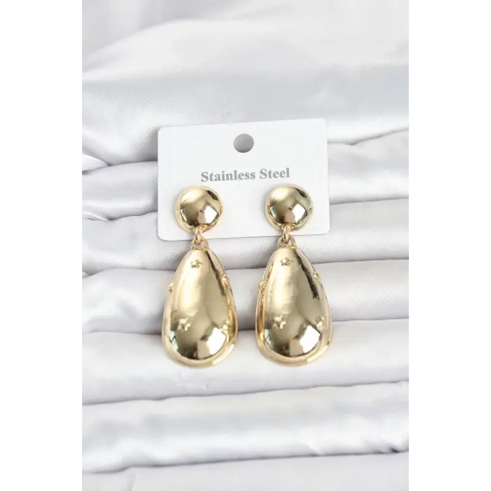 316L Çelik Gold Renk Damla Model Kadın Küpe