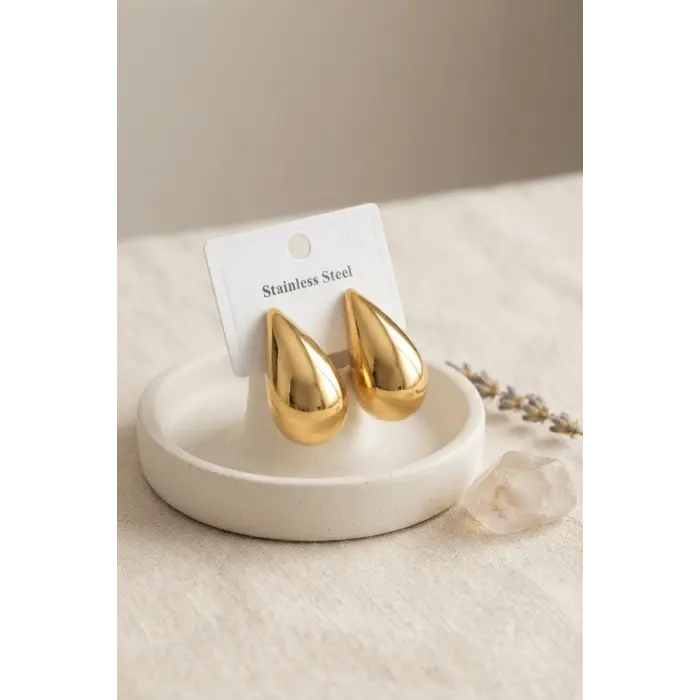 316L Çelik Gold Renk Damla Model Küpe