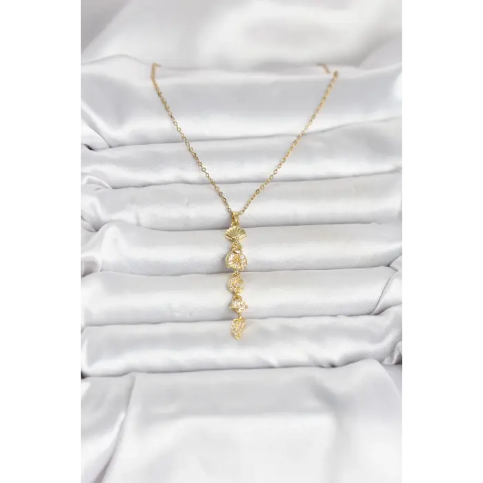 316L Çelik Gold Renk Deniz Temalı Y Model Zirkon Taşlı Kadın Kolye