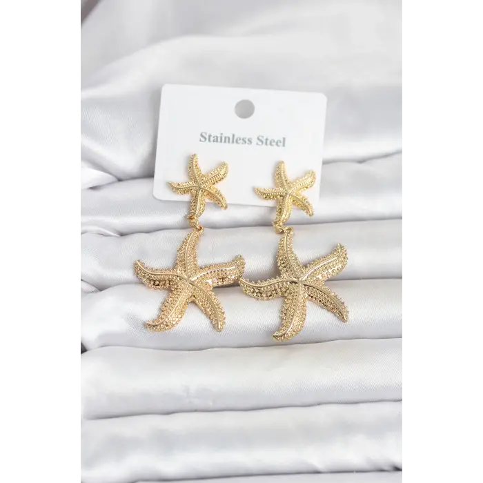 316L Çelik Gold Renk Deniz Yıldızı Model Kadın Küpe