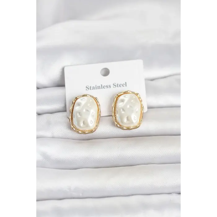316L Çelik Gold Renk İnci Model Vintage Kadın Küpe