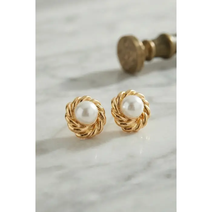 316L Çelik Gold Renk İncili Model Kadın Küpe