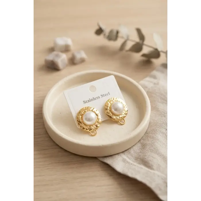 316L Çelik Gold Renk İncili Model Küpe