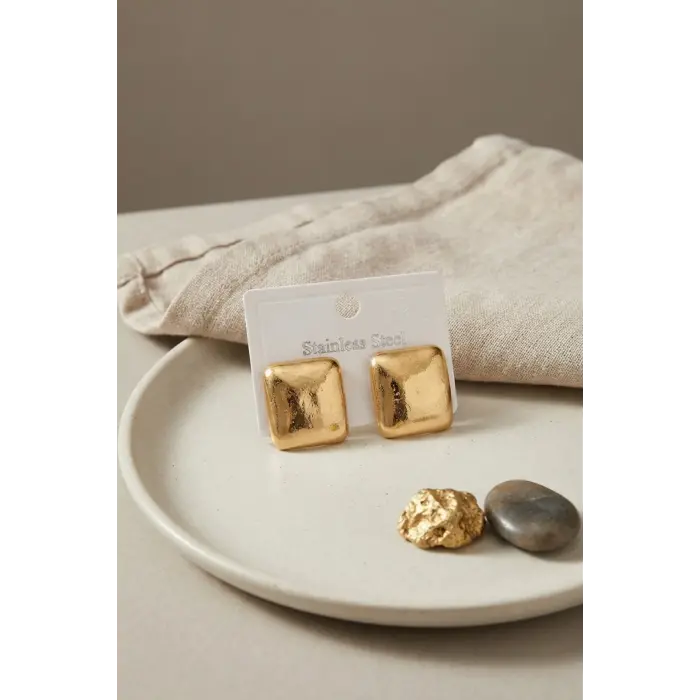 316L Çelik Gold Renk Kare Bombe Model Küpe