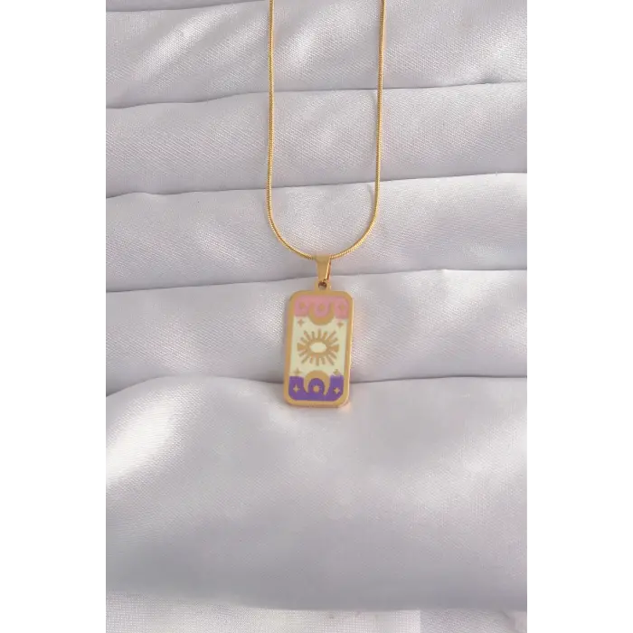 316L Çelik Gold Renk Karışık Mineli Ay Figür Tarot Kolye
